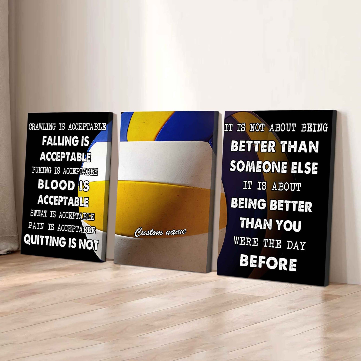 No Quitting – Golf Athlete Mindset | 3-Piece Motivational Canvas Wall Art