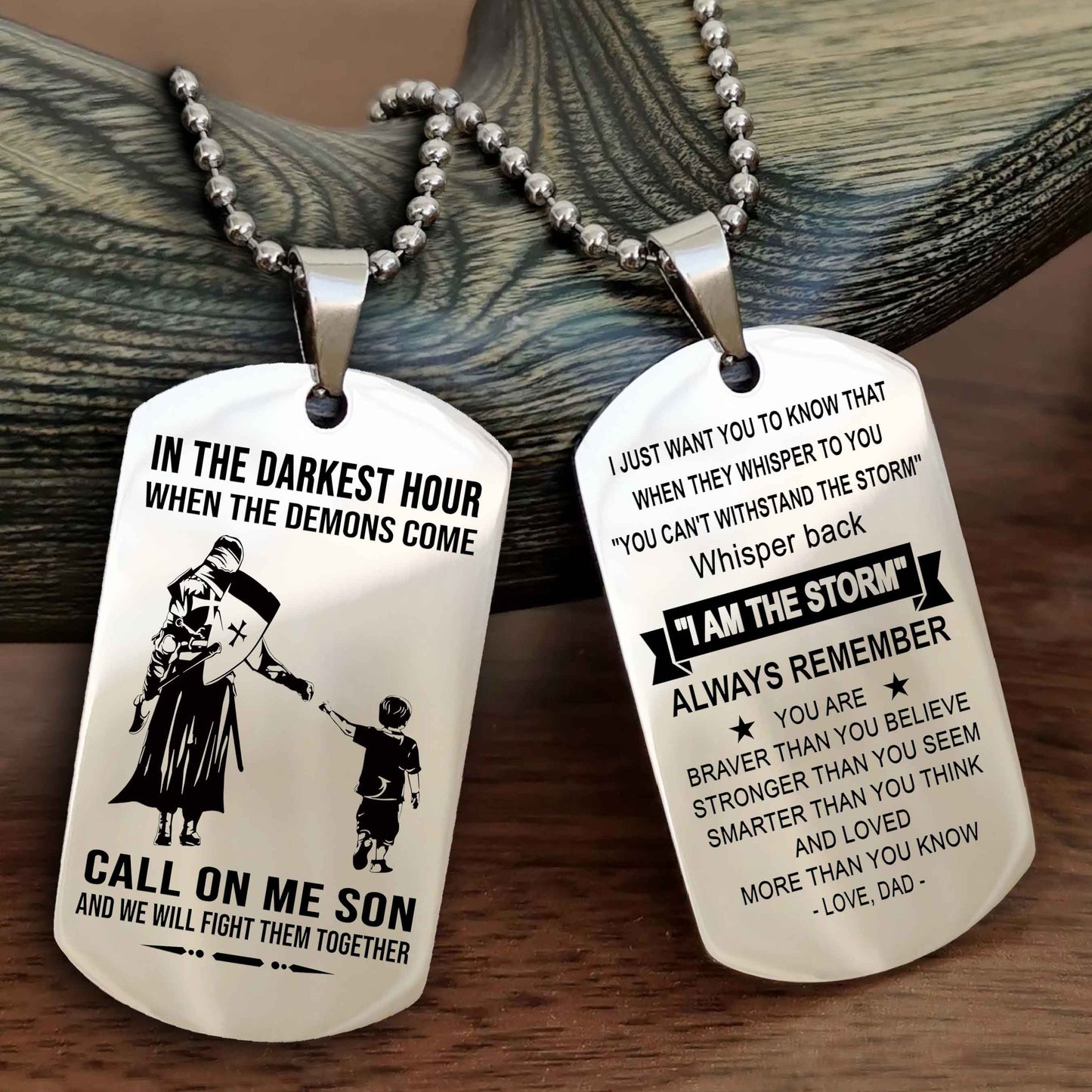 DRB Double Sided Dog Tag Call On Me Son - Gift For Son From Dad Whisper Back I'm The Storm