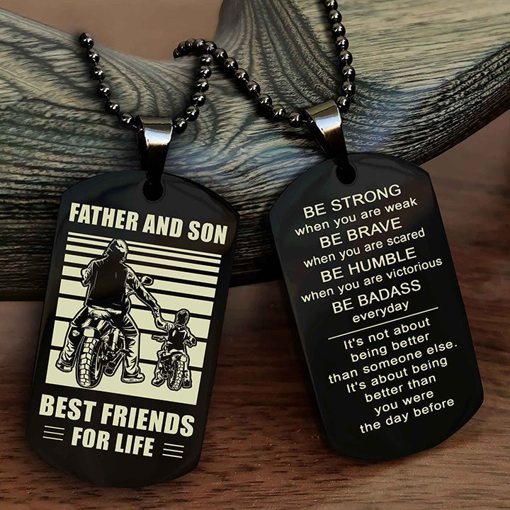 DRB Personalized Double Sided Dog Tag Silver To My Son I Love You - Be Strong When You Are Weak Gift From Dad To Son