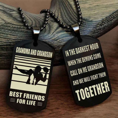 Sport Personalized Double Sided Dog Tag Grandpa And Grandson Best Friend For Life - Call On Me Grandson And We Will Fight Them Together