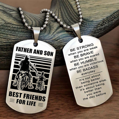 Cowboy Personalized Double Sided Dog Tag To My Son I Love You - Be Strong When You Are Weak Gift From Dad To Son