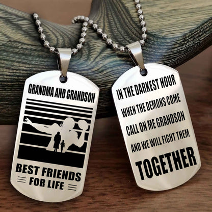 Sport Personalized Double Sided Dog Tag Grandpa And Grandson Best Friend For Life - Call On Me Grandson And We Will Fight Them Together