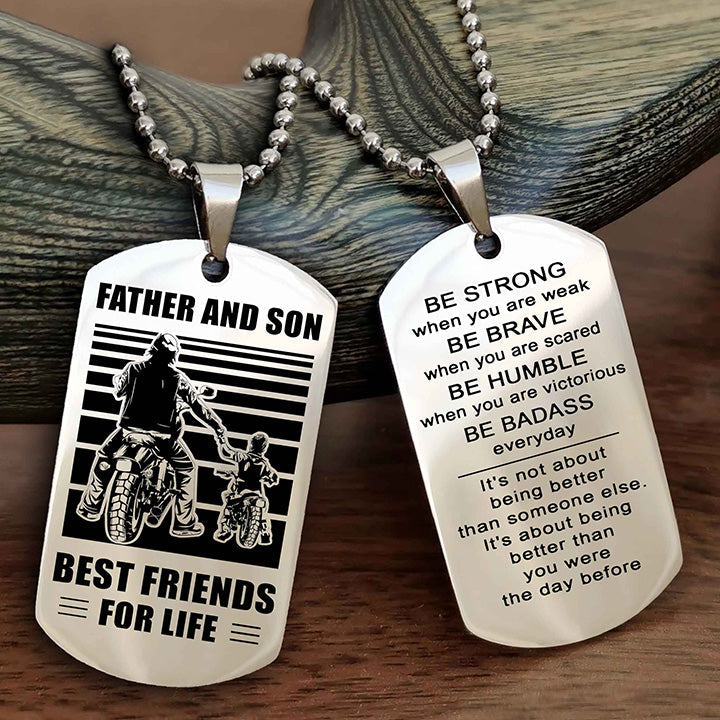 DRB Personalized Double Sided Dog Tag Silver To My Son I Love You - Be Strong When You Are Weak Gift From Dad To Son