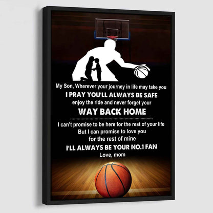 Sport Poster Canvas Mom To Son - Never Forget Your Way Back Home I Will Always Your No 1 Fan