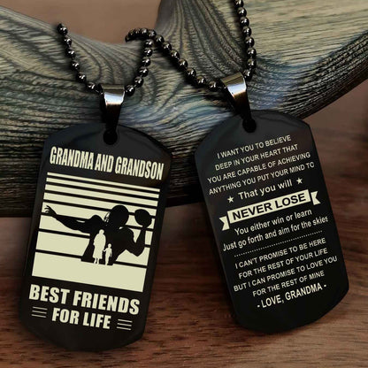 Sport Personalized Double Sided Dog Tag Grandpa And Grandson Best Friend For Life - You Will Never Lose You Either Win Or Learn
