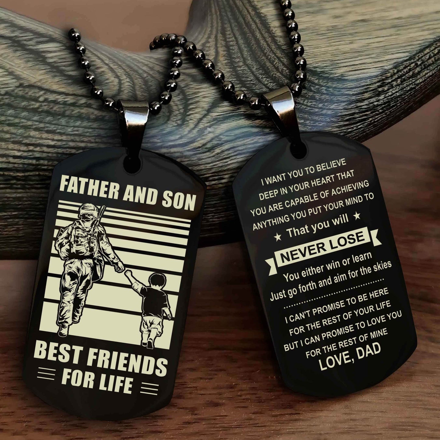 DRB Personalized Double Sided Dog Tag Silver To My Son I Love You - You Will Never Lose You Either Win Or Learn From Dad To Son