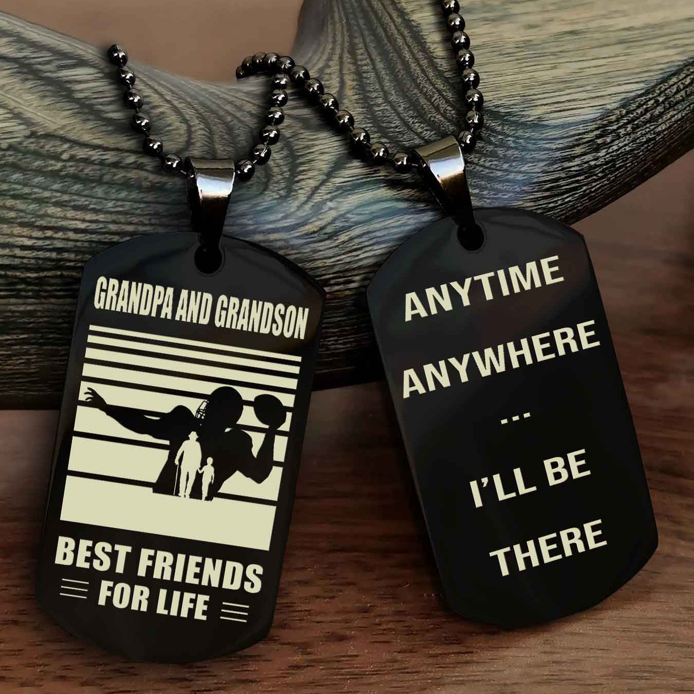 Sport Personalized Double Sided Dog Tag Grandpa And Grandson Best Friend For Life - Anytime Anywhere I Will Be There