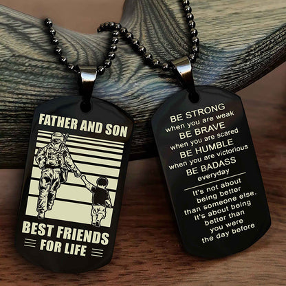 Knight Templar Personalized Double Sided Dog Tag Silver To My Son I Love You - Be Strong When You Are Weak Gift From Dad To Son