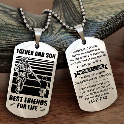 DRB Personalized Double Sided Dog Tag Silver To My Son I Love You - You Will Never Lose You Either Win Or Learn From Dad To Son
