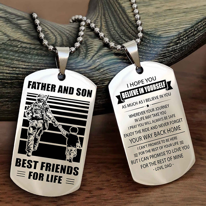 Knight Templar Personalized Double Sided Dog Tag Black To My Son I Love You - Enjoy The Ride And Never Forget Your Way Back Home From