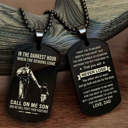 DRB Double Sided Dog Tag Call On Me Son - Gift For Son From Dad You Will Never Lose You Either Win Or Learn