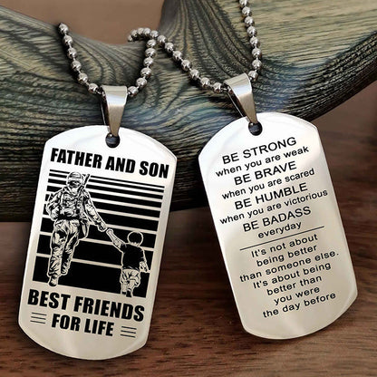 Knight Templar Personalized Double Sided Dog Tag Silver To My Son I Love You - Be Strong When You Are Weak Gift From Dad To Son