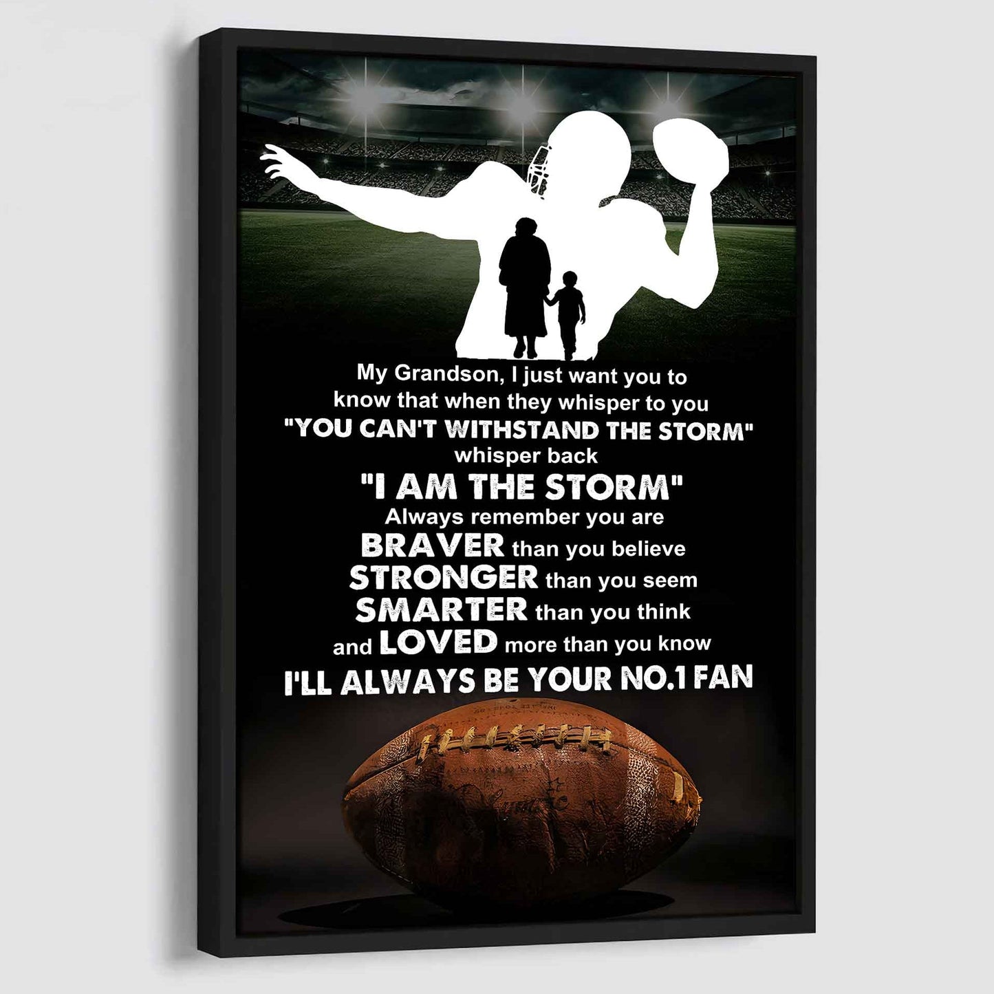 American Football Poster Canvas Grandma To Grandson - Whisper Back I Am The Storm I Will Always Your No 1 Fan