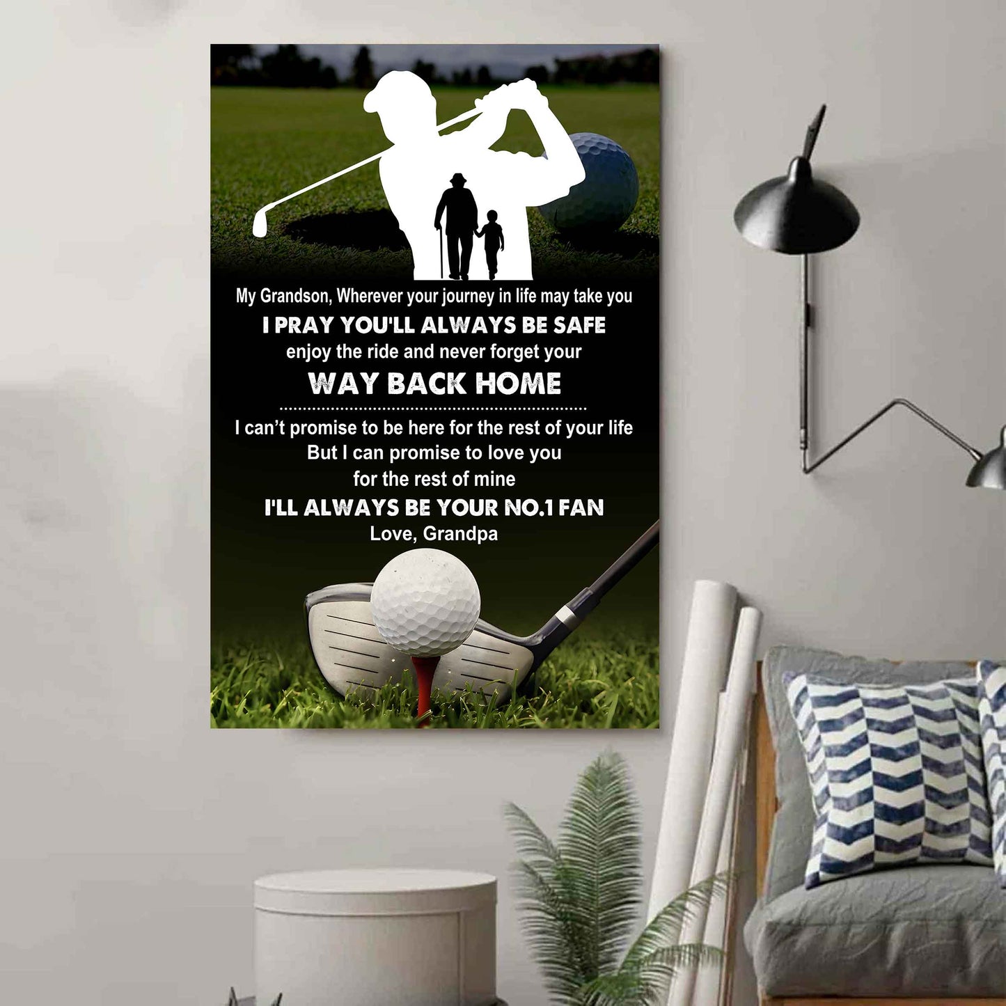 Hockey Poster Canvas Grandpa To Grandson - Never Forget Your Way Back Home I Will Always Your No 1 Fan