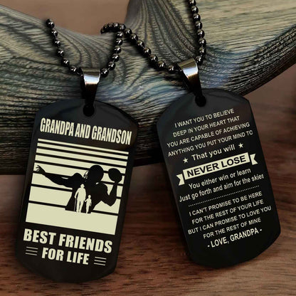 Sport Personalized Double Sided Dog Tag Grandpa And Grandson Best Friend For Life - You Will Never Lose You Either Win Or Learn