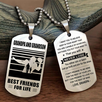 Sport Personalized Double Sided Dog Tag Grandpa And Grandson Best Friend For Life - You Will Never Lose You Either Win Or Learn