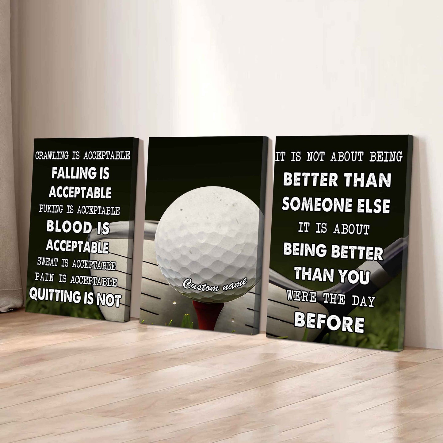 No Quitting – American Football Athlete Mindset | 3-Piece Motivational Canvas Wall Art