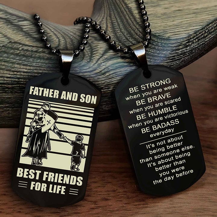 Viking Personalized Double Sided Dog Tag Silver To My Son I Love You - Be Strong When You Are Weak Gift From Dad To Son