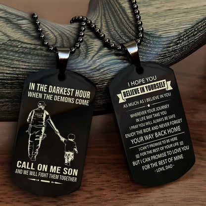 DRB Double Sided Dog Tag Call On Me Son - Gift For Son From Dad Never Forget Your Way Back Home