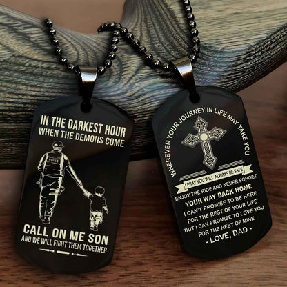 Knight Templar Double Sided Cross Dog Tag Call On Me Son - Gift For Son From Dad Your Way Back Home