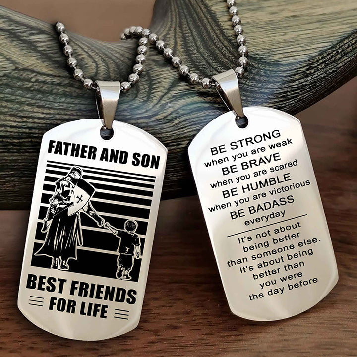 Viking Personalized Double Sided Dog Tag Silver To My Son I Love You - Be Strong When You Are Weak Gift From Dad To Son