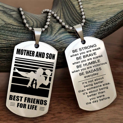 Sport Personalized Double Sided Dog Tag Father And Son Best Friend For Life - Be Strong When You Are Weak Be Badass Everyday
