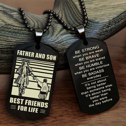 Cowboy Personalized Double Sided Dog Tag To My Son I Love You - Be Strong When You Are Weak Gift From Dad To Son