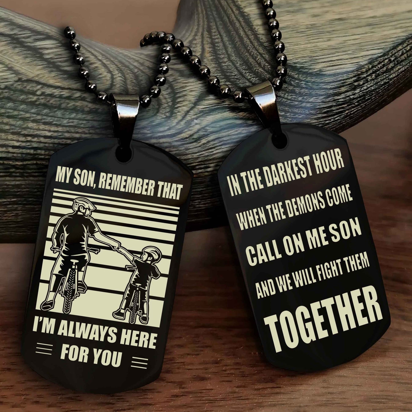 DRB Personalized Double Sided Dog Tag My Son Remember That I Will Always Here Call On Me Son And We Will Fight Them Together