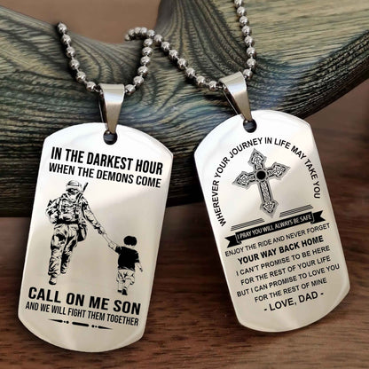 Knight Templar Double Sided Cross Dog Tag Call On Me Son - Gift For Son From Dad Your Way Back Home