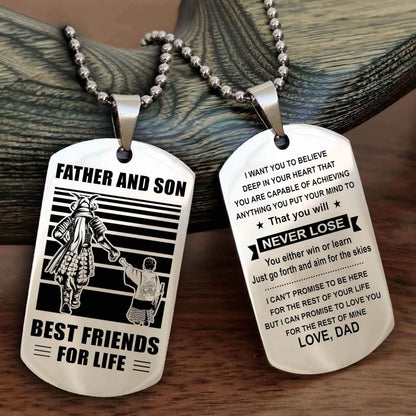 DRB Personalized Double Sided Dog Tag Silver To My Son I Love You - You Will Never Lose You Either Win Or Learn From Dad To Son