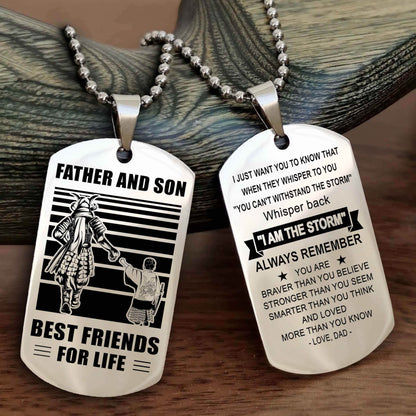 DRB Personalized Double Sided Dog Tag Silver To My Son I Love You - Whisper Back I'm The Storm