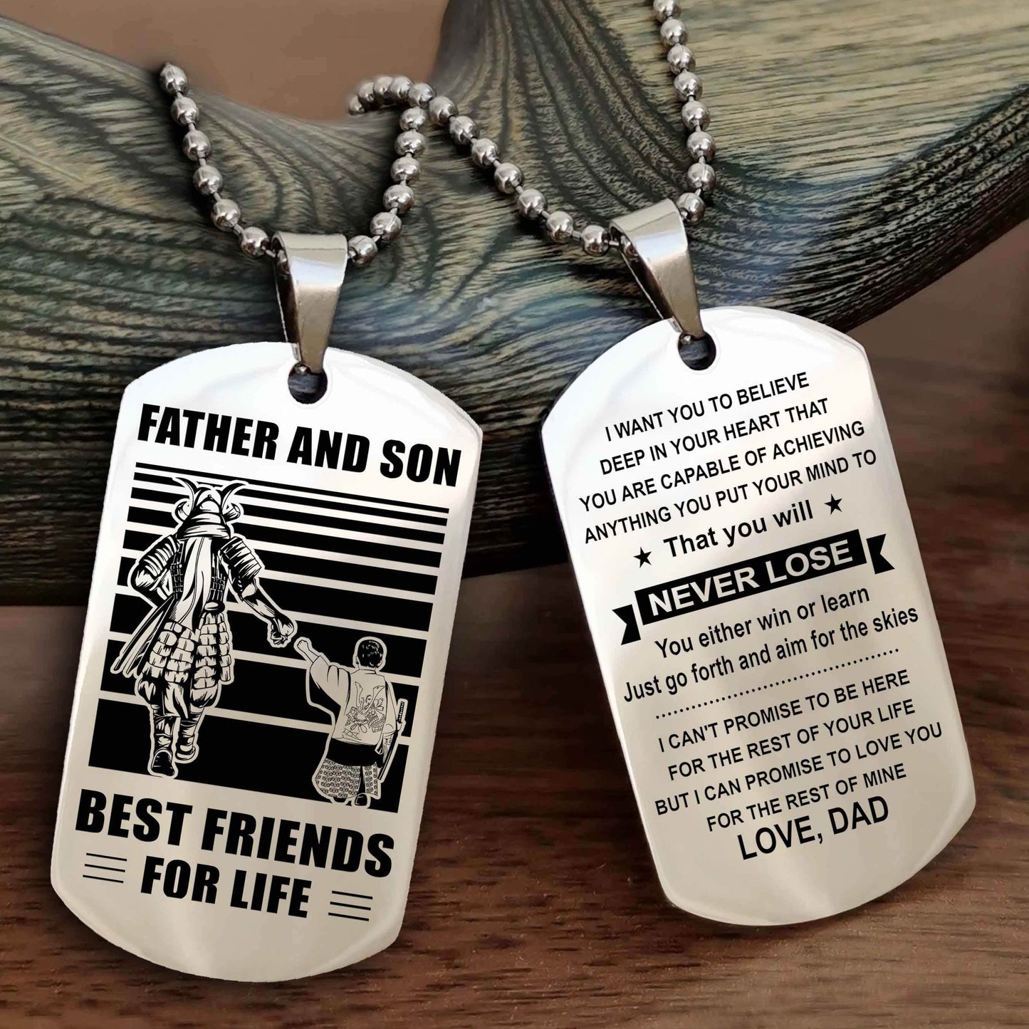 Viking Personalized Double Sided Dog Tag Silver To My Son I Love You - You Will Never Lose You Either Win Or Learn From Dad To Son