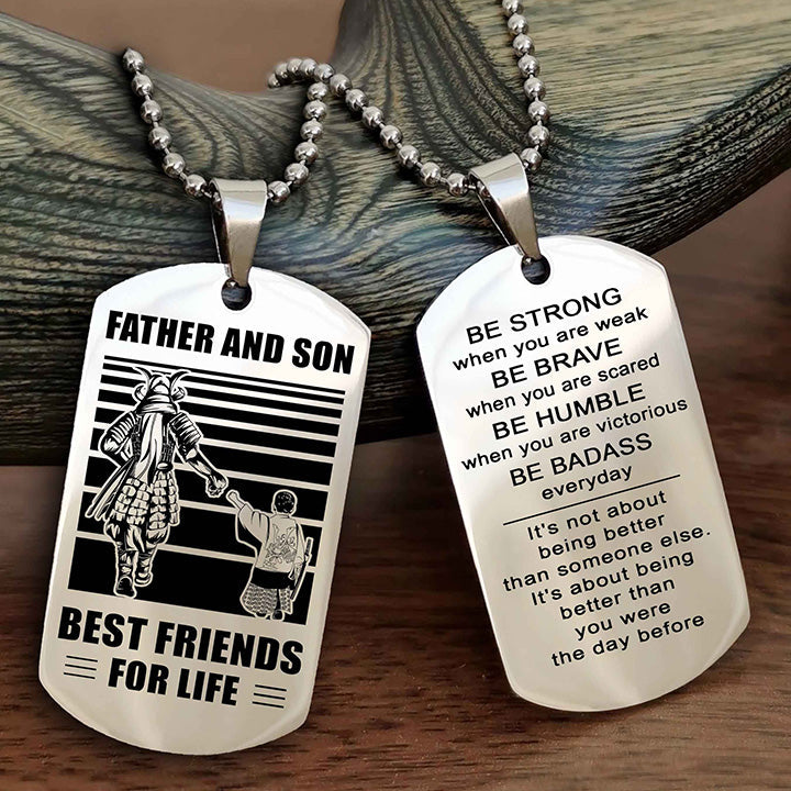 Knight Templar Personalized Double Sided Dog Tag Silver To My Son I Love You - Be Strong When You Are Weak Gift From Dad To Son