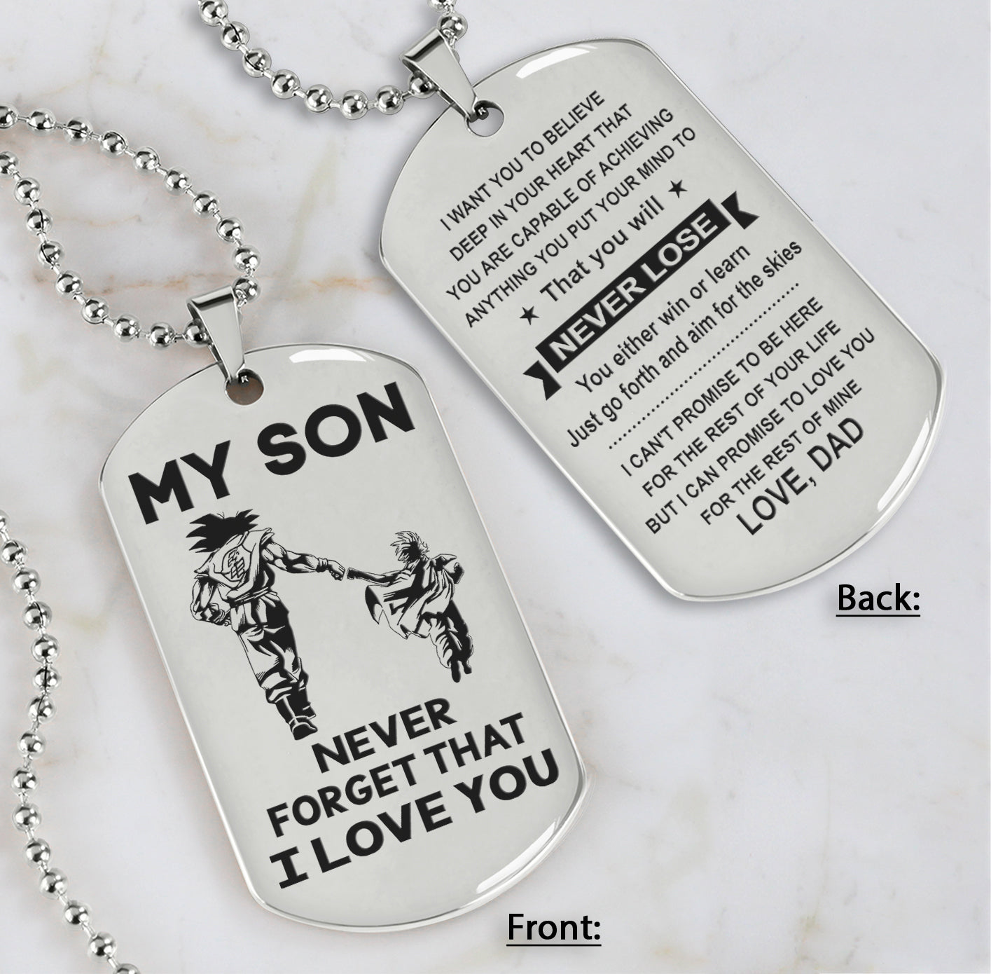 DRB Personalized Double Sided Dog Tag To My Son Never Forget That I Love You - You Will Never Lose You Either Win Or Learn