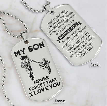 DRB Personalized Double Sided Dog Tag To My Son Never Forget That I Love You - You Will Never Lose You Either Win Or Learn