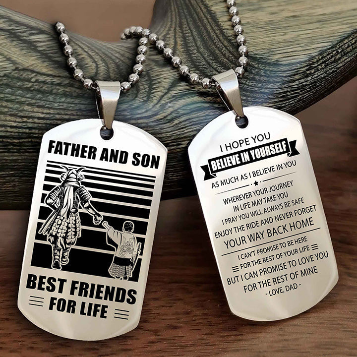 Knight Templar Personalized Double Sided Dog Tag Black To My Son I Love You - Enjoy The Ride And Never Forget Your Way Back Home From