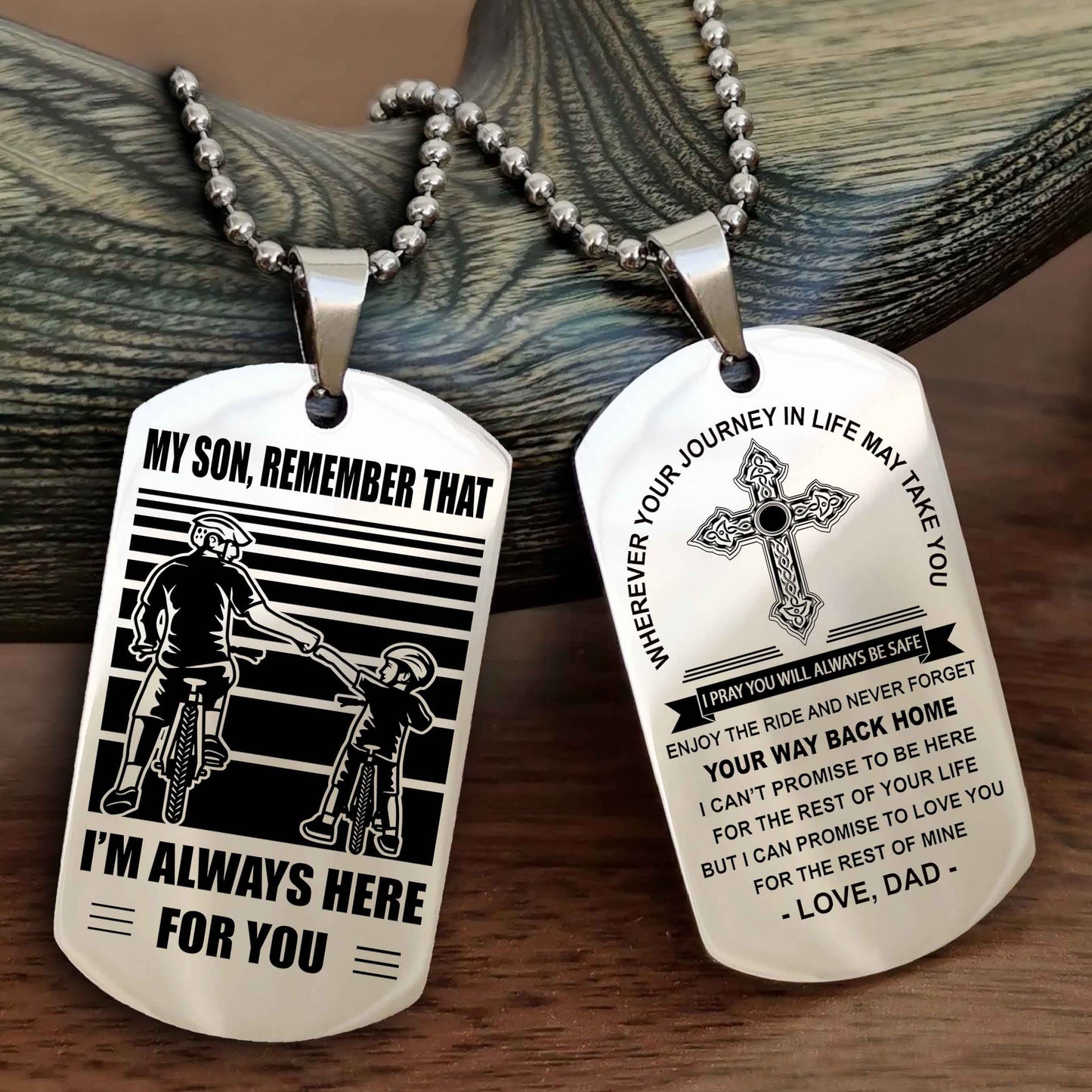 DRB Cross Double Sided Dog Tag My Son Remember That - Gift For Son Enjoy The Ride Never Forget Your Way Back Home