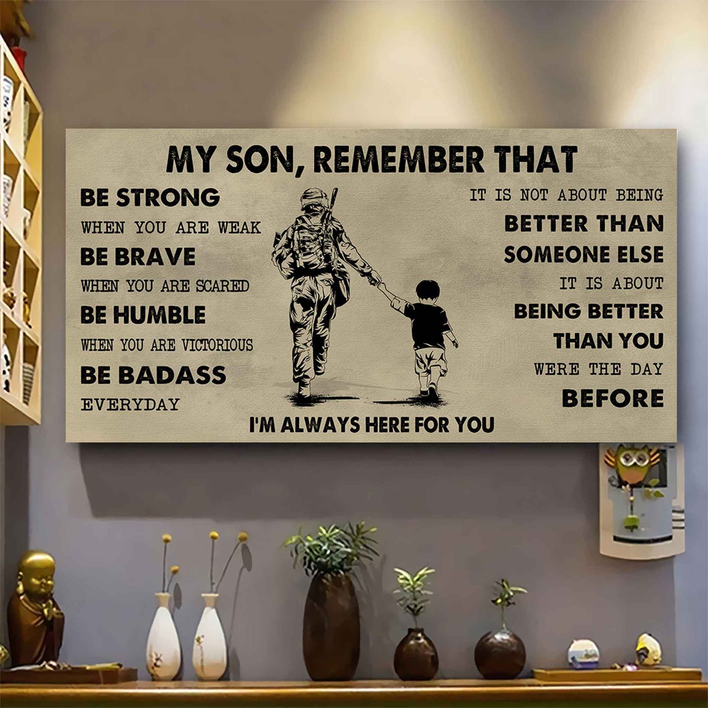 Personalized DRB Poster Canvas - My Son Remember That Be Strong When You Are Weak Be Badass Everyday