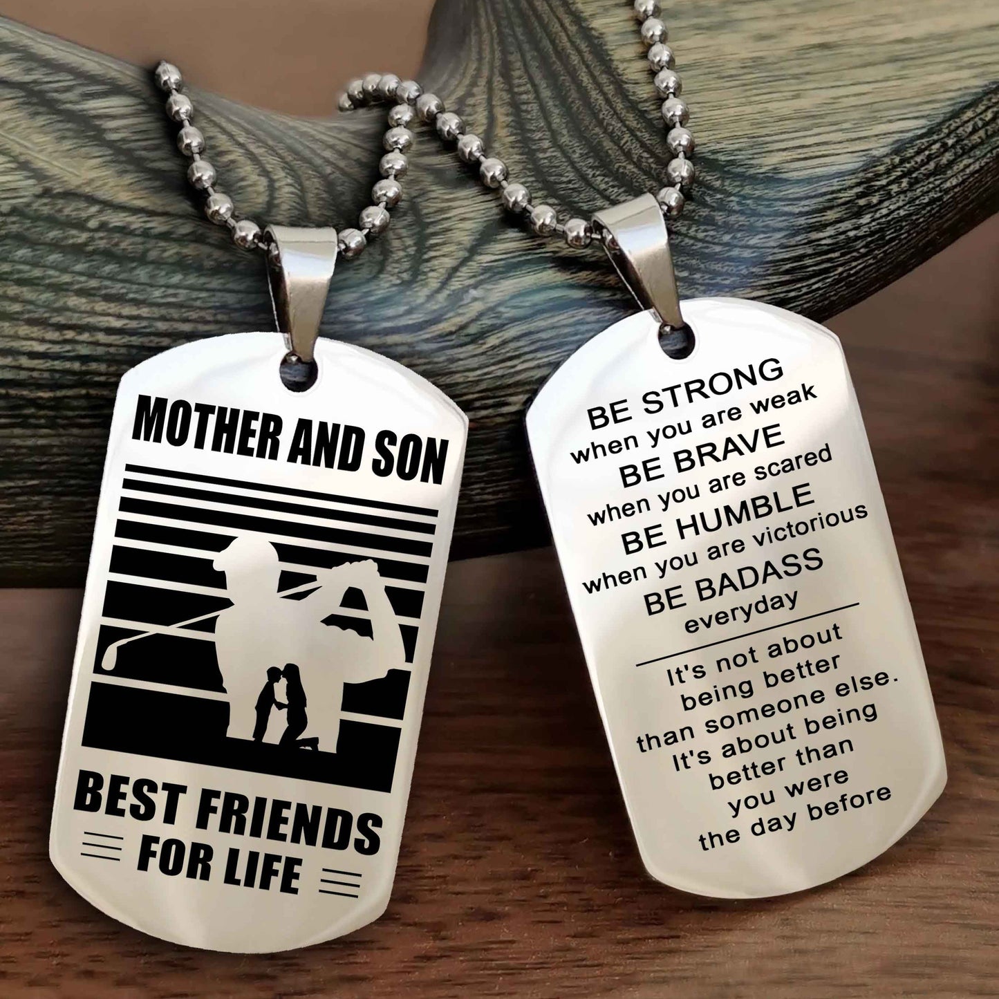 Sport Personalized Double Sided Dog Tag Father And Son Best Friend For Life - Be Strong When You Are Weak Be Badass Everyday