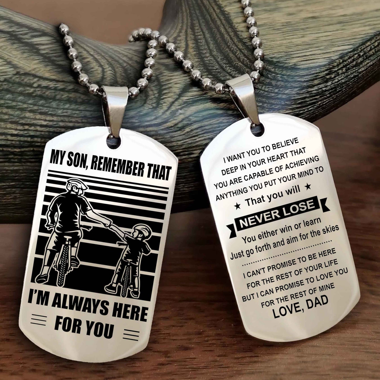 Biker Personalized Double Sided Dog Tag My Son Remember That I Will Always Here You Will Never Lose You Either Win Or Learn
