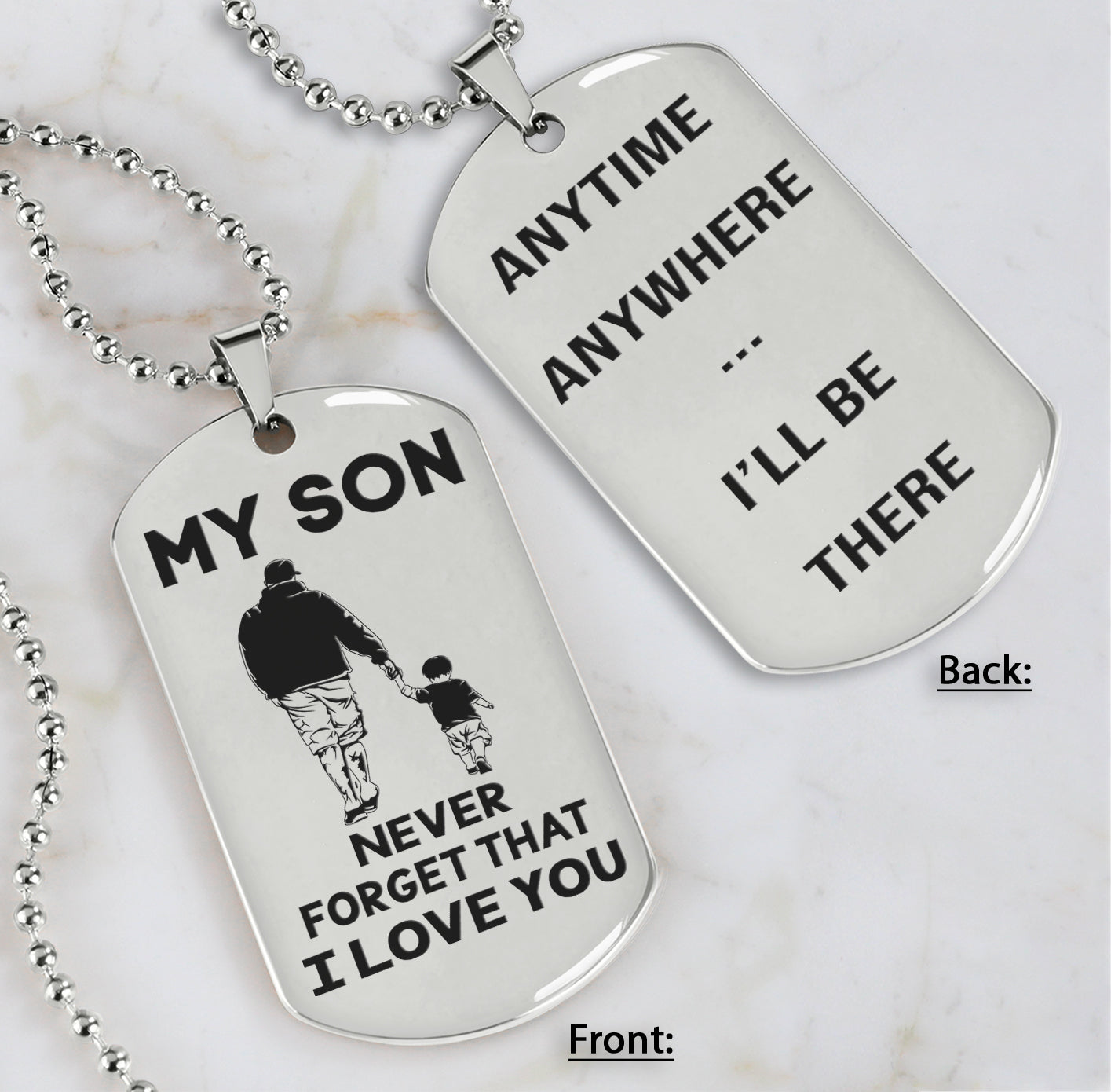 DRB Personalized Double Sided Dog Tag To My Son Never Forget That I Love You - Anytime Anywhere I Will Be There