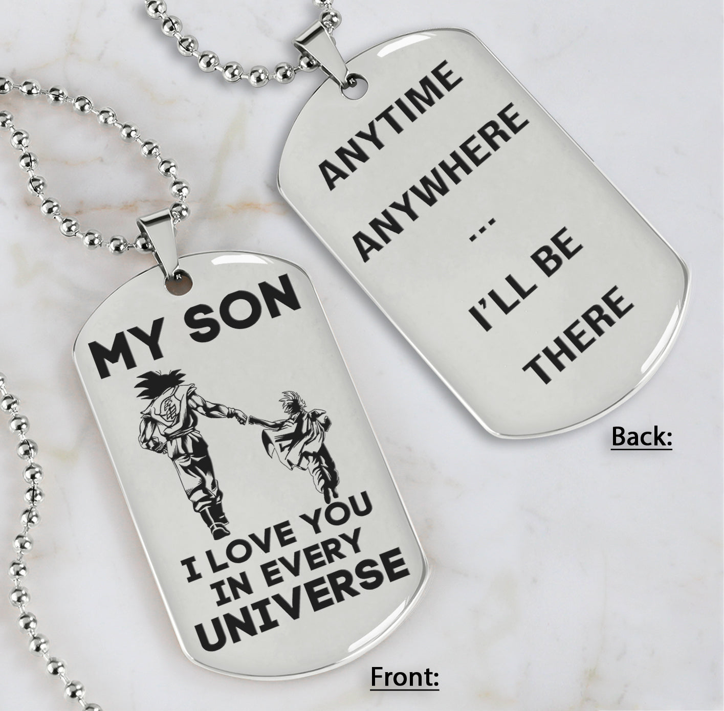 DRB Personalized Double Sided Dog Tag To My Son Never Forget That I Love You - Anytime Anywhere I Will Be There