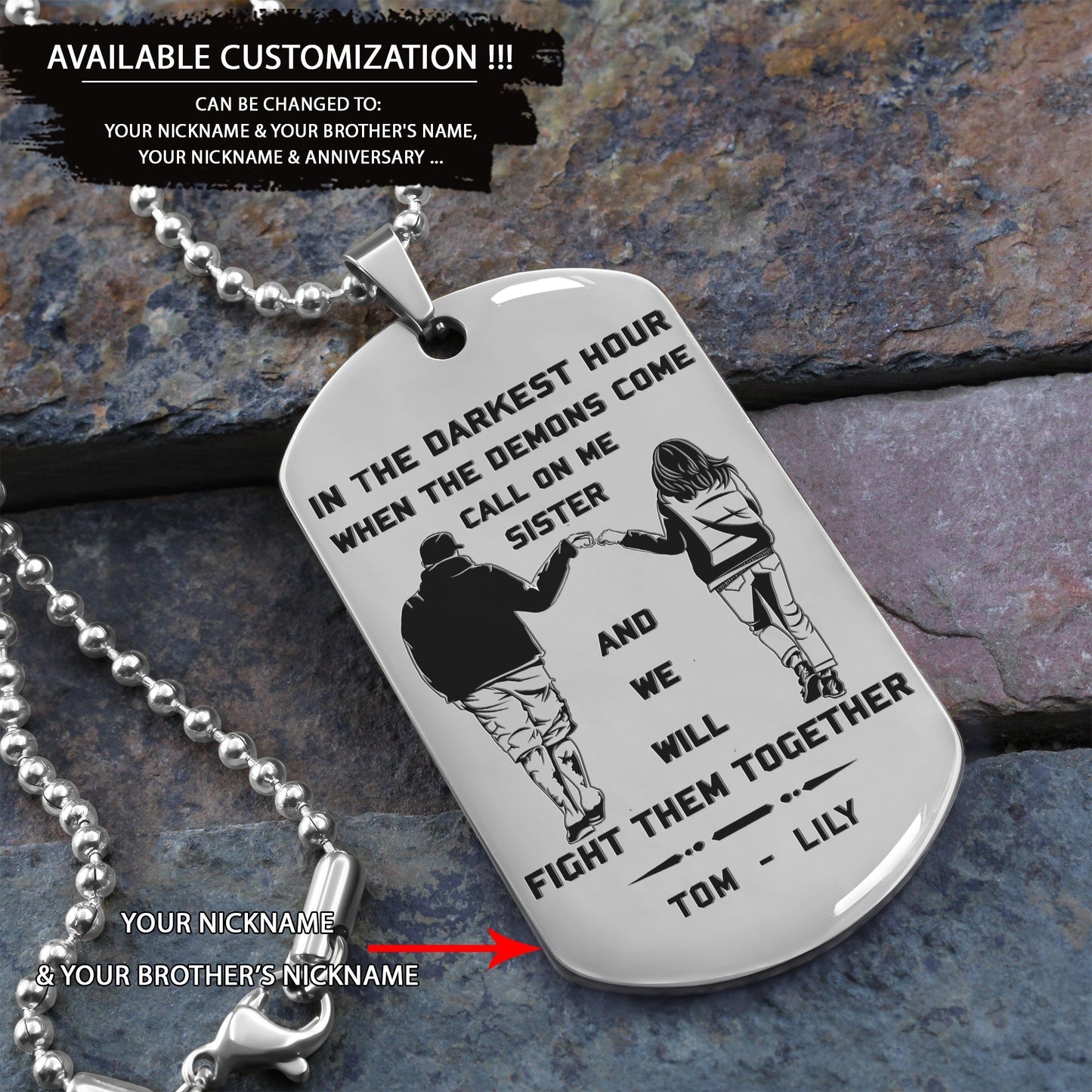 DRB new Customizable engraved brother dog tag gift from brother, In the darkest hour, When the demons come call on me brother and we will fight them together