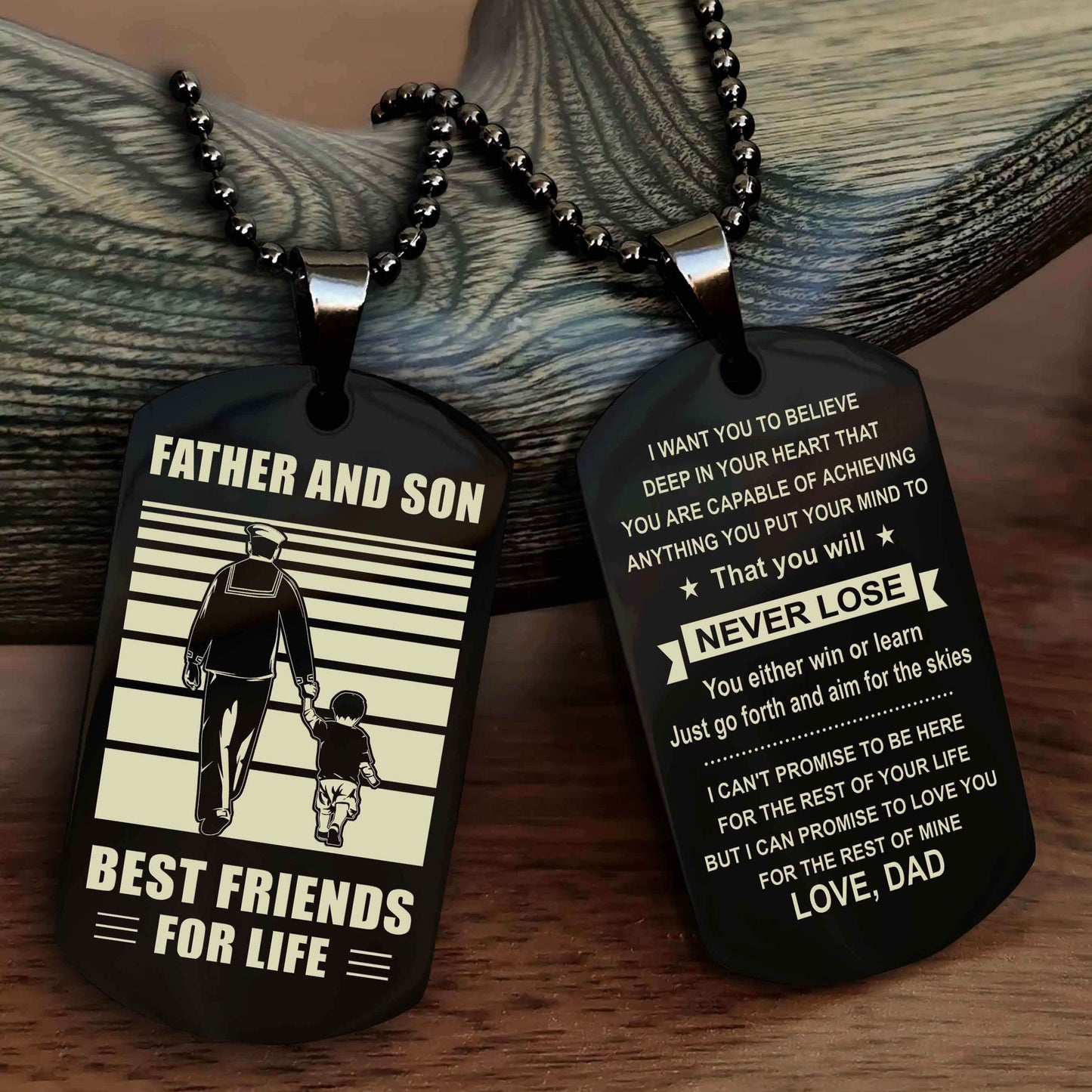 Viking Personalized Double Sided Dog Tag Silver To My Son I Love You - You Will Never Lose You Either Win Or Learn From Dad To Son
