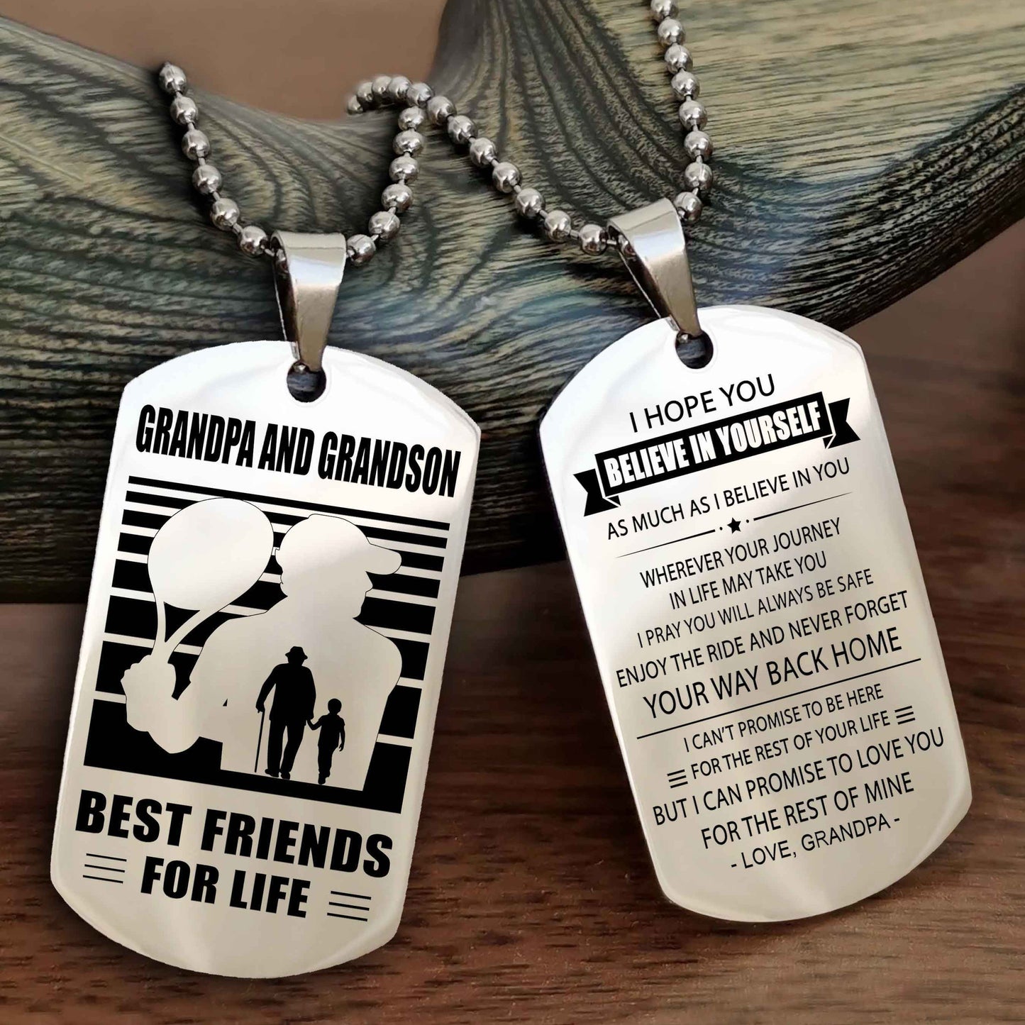 Sport Personalized Double Sided Dog Tag Grandpa And Grandson Best Friend For Life - Never Forget Your Way Back Home I Belive In You