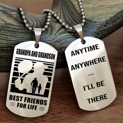 Sport Personalized Double Sided Dog Tag Grandpa And Grandson Best Friend For Life - Anytime Anywhere I Will Be There