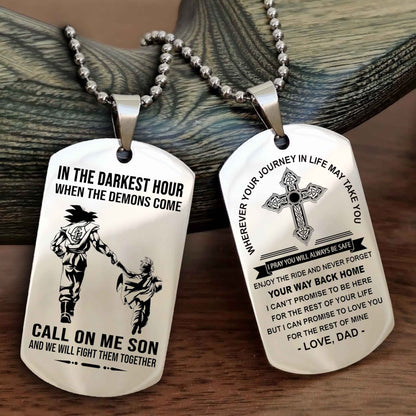 DRB Double Sided Cross Dog Tag Call On Me Son - Gift For Son From Dad Your Way Back Home