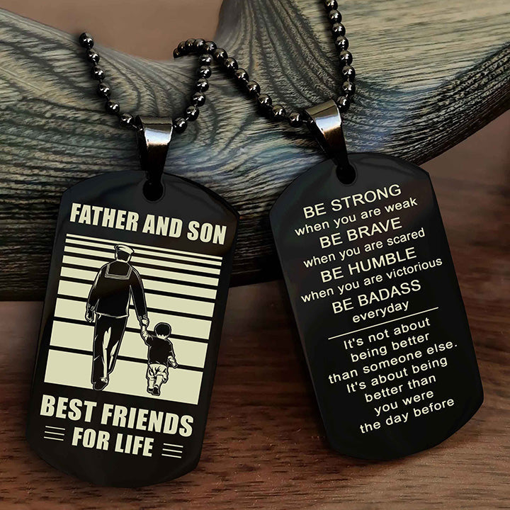 Cowboy Personalized Double Sided Dog Tag To My Son I Love You - Be Strong When You Are Weak Gift From Dad To Son