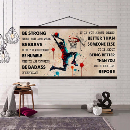 Water Color American Football Poster Canvas It Is Not About Being Better Than Someone Else - Be Strong When You Are Weak Be Badass Everyday