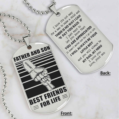 Family Fist Bump Team 2 Personalized Double Sided Dog Tag Father  And Son Best Friends For Life - Message on the back side